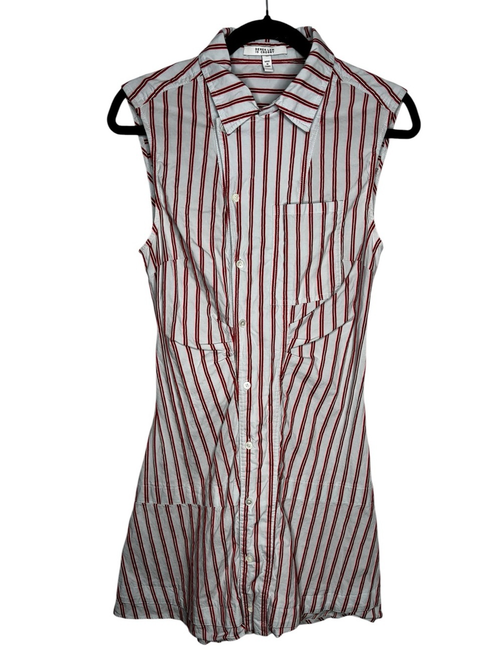 Derek Lam 10 Crosby Striped Mini Shirtdress Red Blue Stretch Cotton Preppy